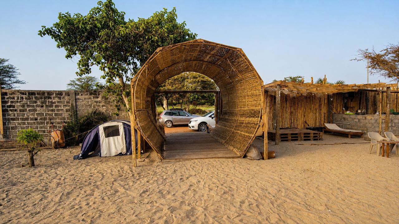 Bamboo tunnel entrance at Chop n Chill Beach Club